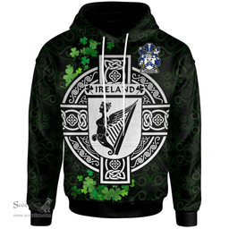 ScotsTee Shop Irish Lonergan or O'Lonergan Coat of Arms Irish Hoodie Celtic Ireland Coat Of Arms Badge Pewter Harp Pin