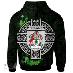ScotsTee Shop Irish McCluskey Coat of Arms Irish Hoodie Celtic Ireland Coat Of Arms Badge Pewter Harp Pin