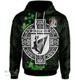 ScotsTee Shop Irish McCluskey Coat of Arms Irish Hoodie Celtic Ireland Coat Of Arms Badge Pewter Harp Pin
