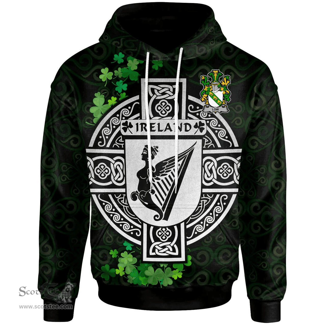 ScotsTee Shop Irish Low Coat of Arms Irish Hoodie Celtic Ireland Coat Of Arms Badge Pewter Harp Pin