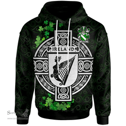 ScotsTee Shop Irish Mallin or O'Mallan Coat of Arms Irish Hoodie Celtic Ireland Coat Of Arms Badge Pewter Harp Pin