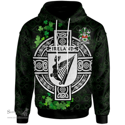 ScotsTee Shop Irish Leech Coat of Arms Irish Hoodie Celtic Ireland Coat Of Arms Badge Pewter Harp Pin