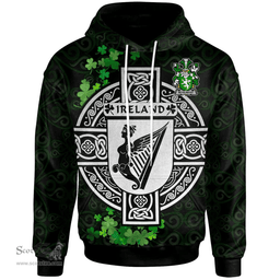 ScotsTee Shop Irish McGlinchy or McGlinchey Coat of Arms Irish Hoodie Celtic Ireland Coat Of Arms Badge Pewter Harp Pin