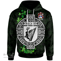 ScotsTee Shop Irish Lenihan or O'Lenaghan Coat of Arms Irish Hoodie Celtic Ireland Coat Of Arms Badge Pewter Harp Pin