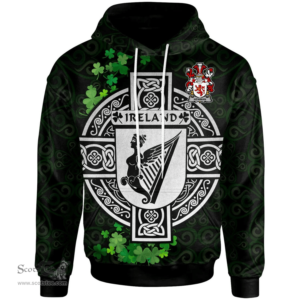 ScotsTee Shop Irish Newman Coat of Arms Irish Hoodie Celtic Ireland Coat Of Arms Badge Pewter Harp Pin