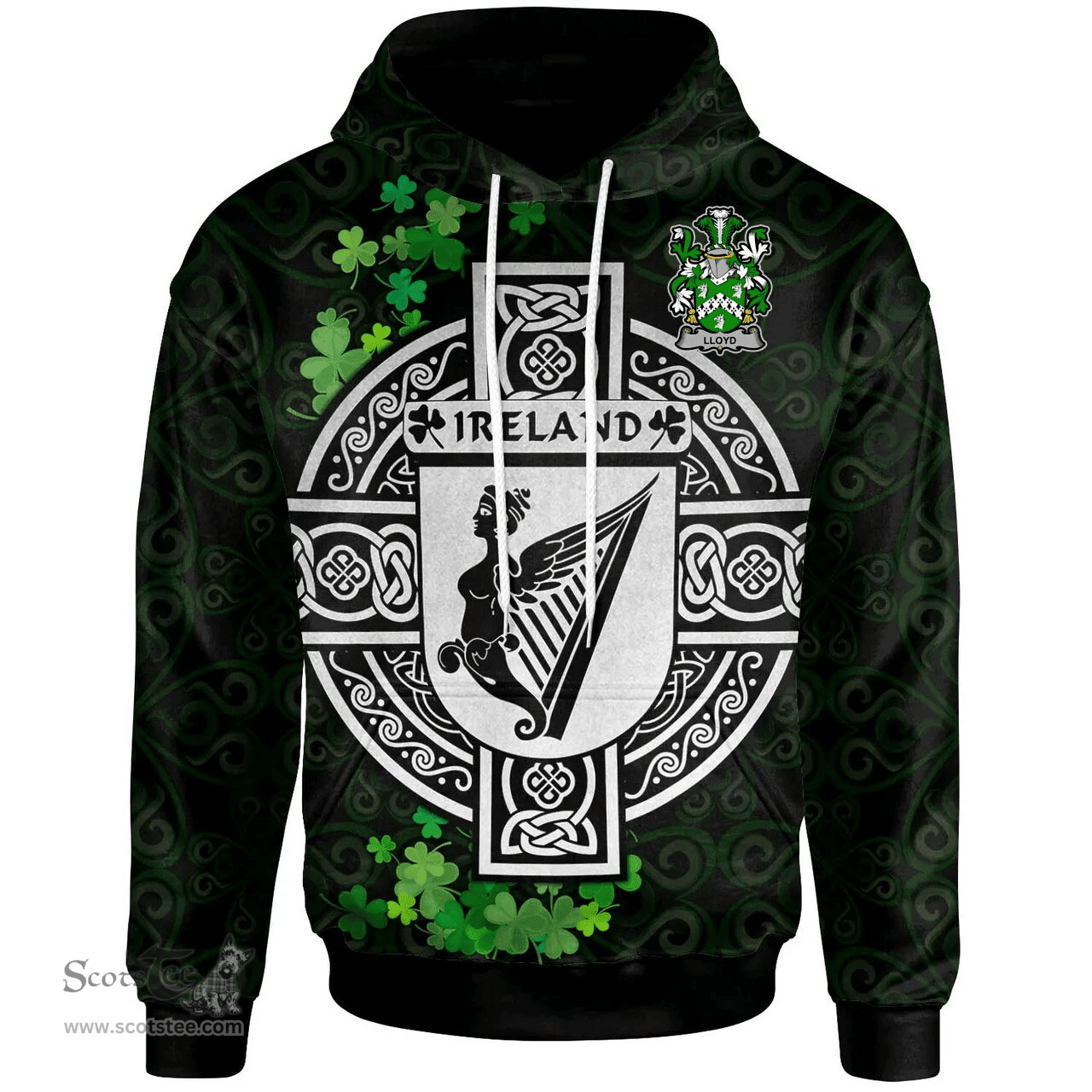 ScotsTee Shop Irish Lloyd Coat of Arms Irish Hoodie Celtic Ireland Coat Of Arms Badge Pewter Harp Pin