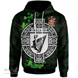ScotsTee Shop Irish Malpas Coat of Arms Irish Hoodie Celtic Ireland Coat Of Arms Badge Pewter Harp Pin