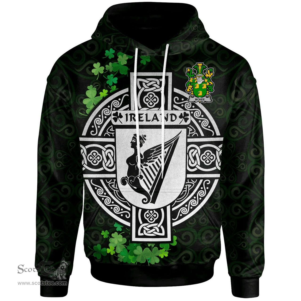 ScotsTee Shop Irish Kee or McKee Coat of Arms Irish Hoodie Celtic Ireland Coat Of Arms Badge Pewter Harp Pin