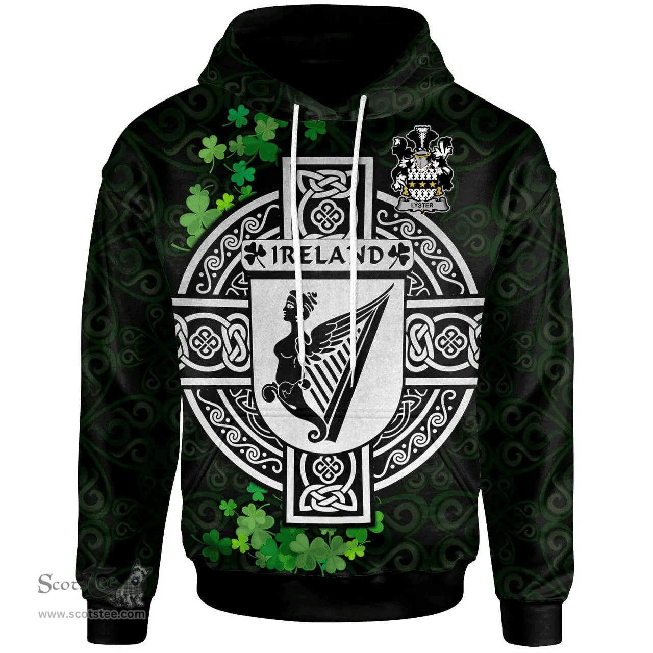 ScotsTee Shop Irish Lyster Coat of Arms Irish Hoodie Celtic Ireland Coat Of Arms Badge Pewter Harp Pin