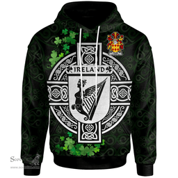 ScotsTee Shop Irish Lavin or O'Lavin Coat of Arms Irish Hoodie Celtic Ireland Coat Of Arms Badge Pewter Harp Pin