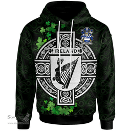 ScotsTee Shop Irish Nevins or McNevins Coat of Arms Irish Hoodie Celtic Ireland Coat Of Arms Badge Pewter Harp Pin