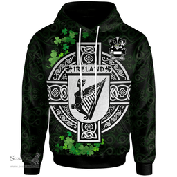 ScotsTee Shop Irish Lucey or O'Lucy Coat of Arms Irish Hoodie Celtic Ireland Coat Of Arms Badge Pewter Harp Pin