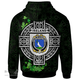 ScotsTee Shop Irish House of O'SHEEHAN Coat of Arms Irish Hoodie Celtic Ireland Coat Of Arms Badge Pewter Harp Pin