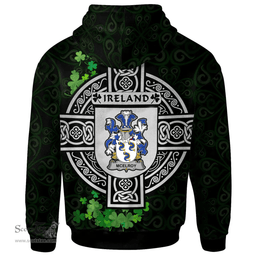 ScotsTee Shop Irish McElroy or Gilroy Coat of Arms Irish Hoodie Celtic Ireland Coat Of Arms Badge Pewter Harp Pin