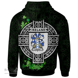 ScotsTee Shop Irish Lanigan or O'Lenigan Coat of Arms Irish Hoodie Celtic Ireland Coat Of Arms Badge Pewter Harp Pin