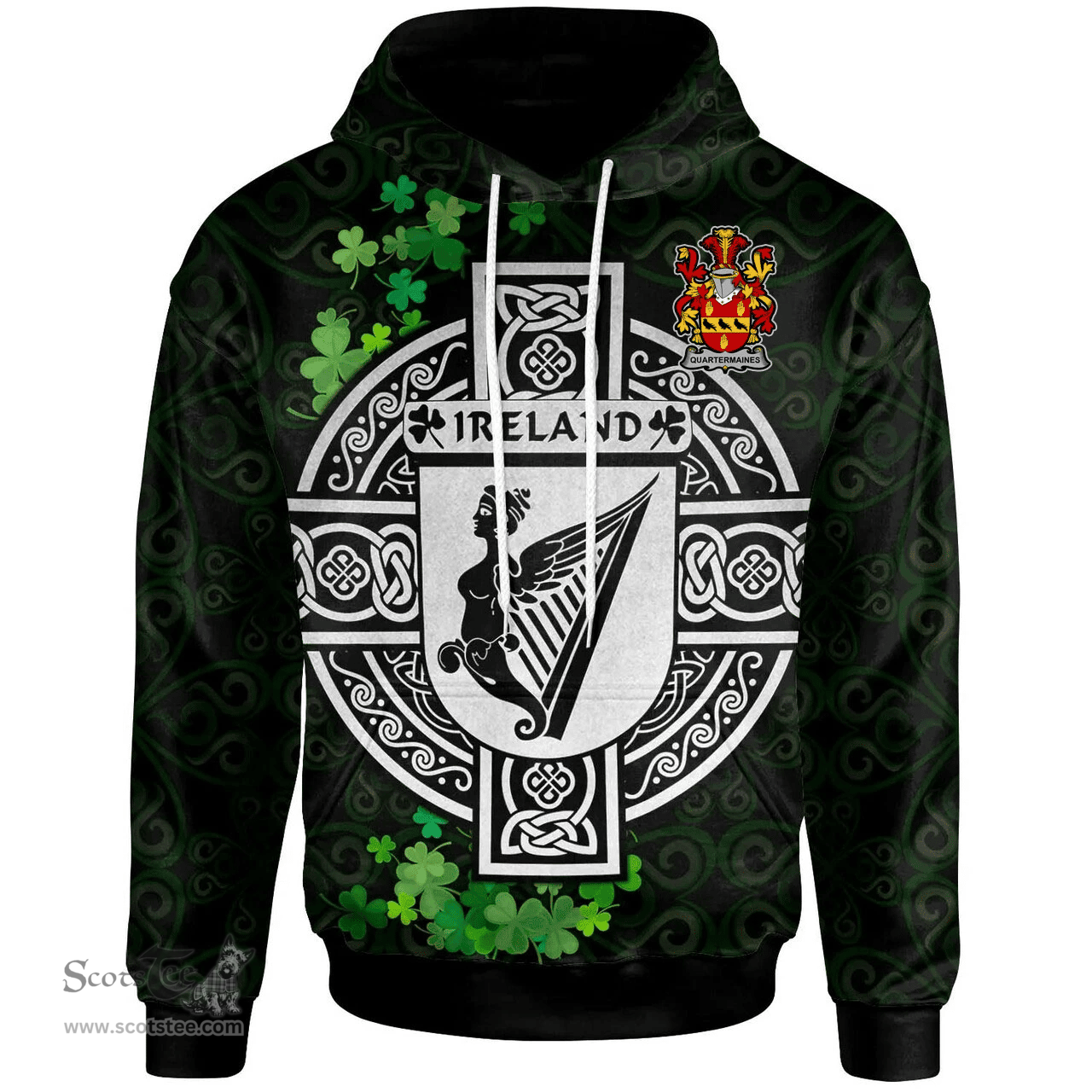 ScotsTee Shop Irish Quartermaines Coat of Arms Irish Hoodie Celtic Ireland Coat Of Arms Badge Pewter Harp Pin
