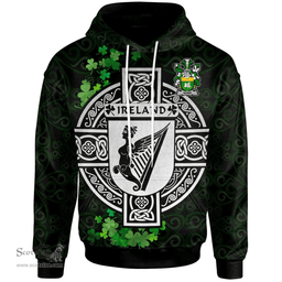 ScotsTee Shop Irish Quinn or O'Quin Coat of Arms Irish Hoodie Celtic Ireland Coat Of Arms Badge Pewter Harp Pin