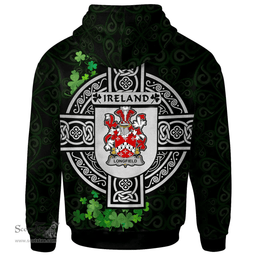 ScotsTee Shop Irish Longfield Coat of Arms Irish Hoodie Celtic Ireland Coat Of Arms Badge Pewter Harp Pin