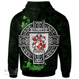 ScotsTee Shop Irish Sarsfield Coat of Arms Irish Hoodie Celtic Ireland Coat Of Arms Badge Pewter Harp Pin