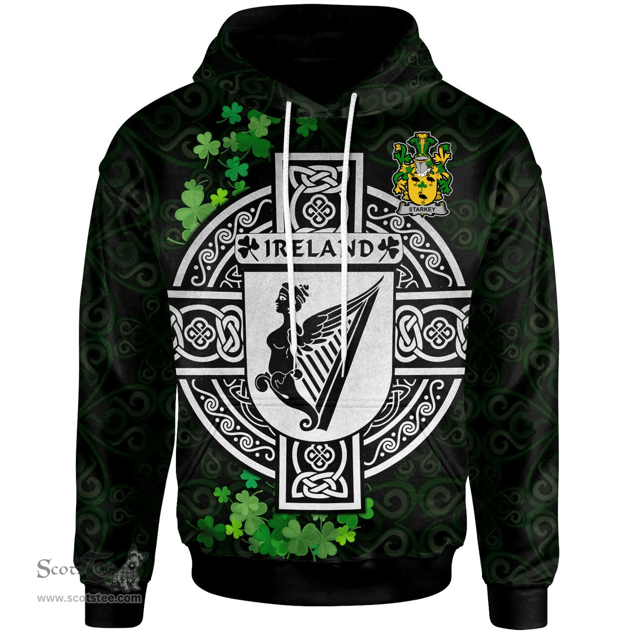 ScotsTee Shop Irish Starkey Coat of Arms Irish Hoodie Celtic Ireland Coat Of Arms Badge Pewter Harp Pin