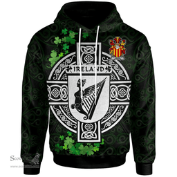 ScotsTee Shop Irish Theede Coat of Arms Irish Hoodie Celtic Ireland Coat Of Arms Badge Pewter Harp Pin