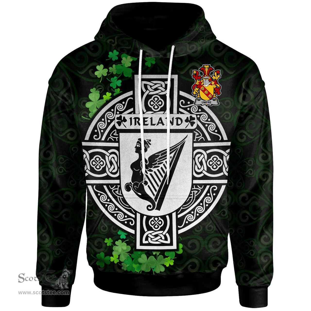 ScotsTee Shop Irish Umfre Coat of Arms Irish Hoodie Celtic Ireland Coat Of Arms Badge Pewter Harp Pin