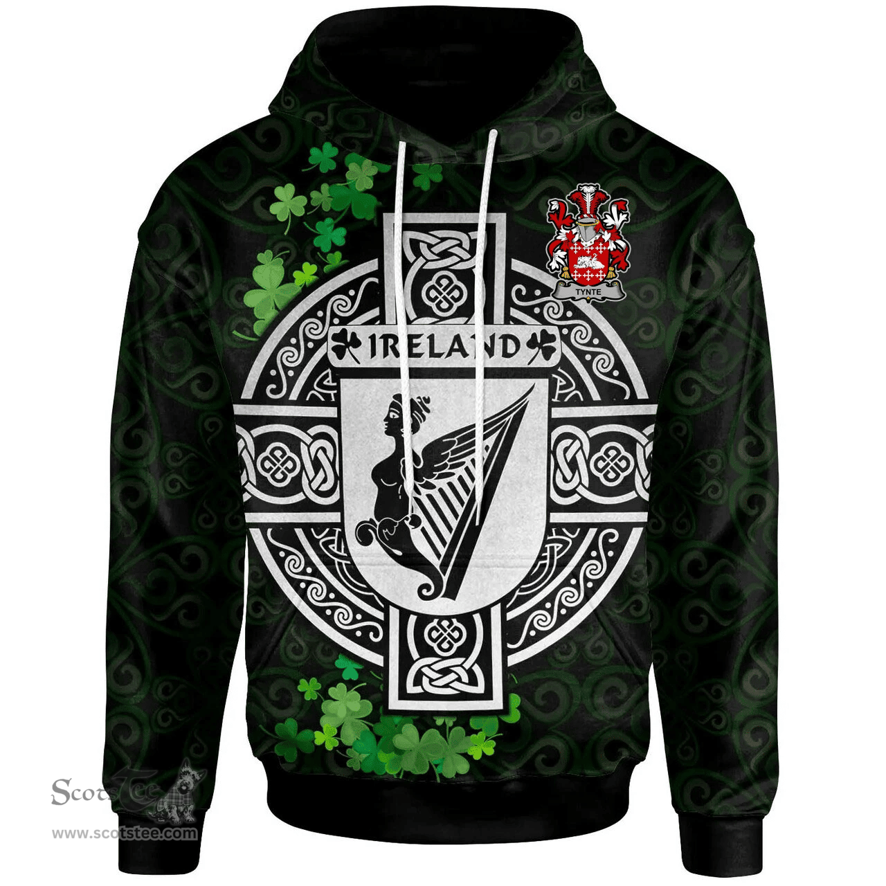 ScotsTee Shop Irish Tynte Coat of Arms Irish Hoodie Celtic Ireland Coat Of Arms Badge Pewter Harp Pin