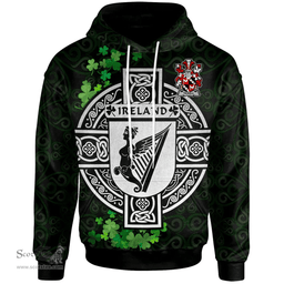 ScotsTee Shop Irish Tickell Coat of Arms Irish Hoodie Celtic Ireland Coat Of Arms Badge Pewter Harp Pin