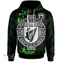 ScotsTee Shop Irish House of O'MORIARTY Coat of Arms Irish Hoodie Celtic Ireland Coat Of Arms Badge Pewter Harp Pin