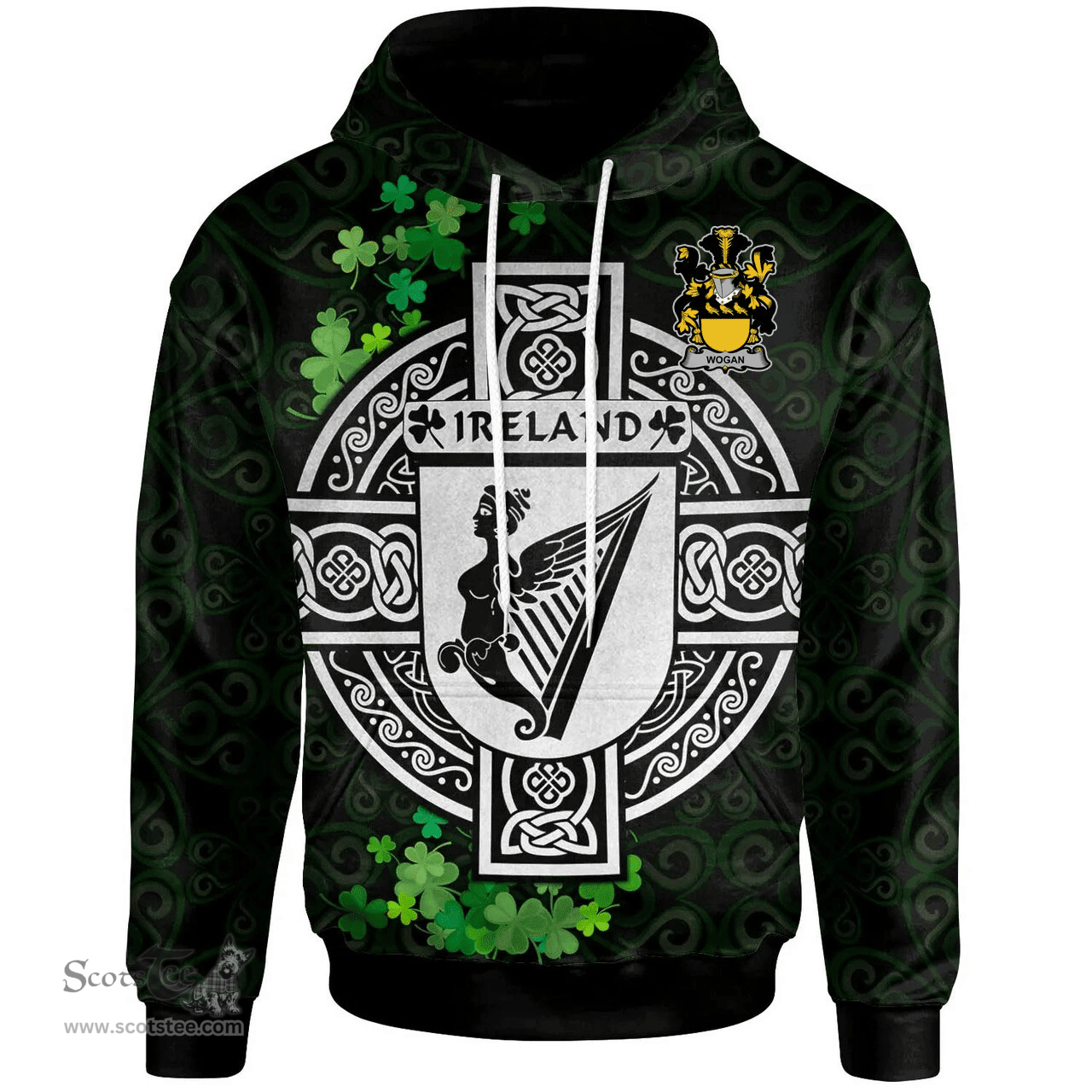 ScotsTee Shop Irish Wogan Coat of Arms Irish Hoodie Celtic Ireland Coat Of Arms Badge Pewter Harp Pin
