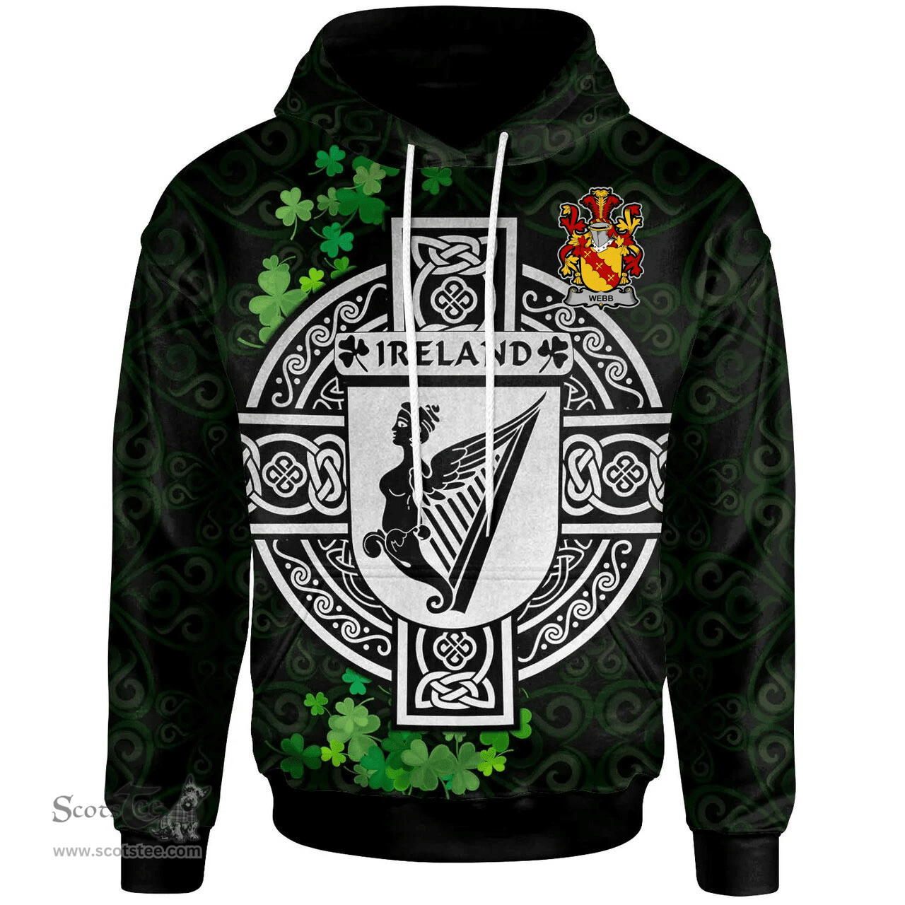 ScotsTee Shop Irish Webb Coat of Arms Irish Hoodie Celtic Ireland Coat Of Arms Badge Pewter Harp Pin