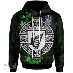 ScotsTee Shop Irish Smiley or Smyly Coat of Arms Irish Hoodie Celtic Ireland Coat Of Arms Badge Pewter Harp Pin