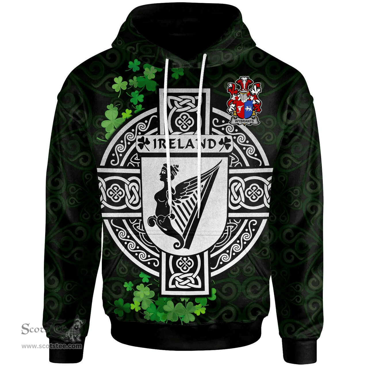 ScotsTee Shop Irish Wybrants Coat of Arms Irish Hoodie Celtic Ireland Coat Of Arms Badge Pewter Harp Pin