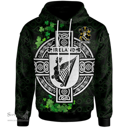 ScotsTee Shop Irish Waller Coat of Arms Irish Hoodie Celtic Ireland Coat Of Arms Badge Pewter Harp Pin
