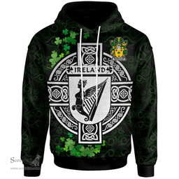 ScotsTee Shop Irish Vandeleur Coat of Arms Irish Hoodie Celtic Ireland Coat Of Arms Badge Pewter Harp Pin
