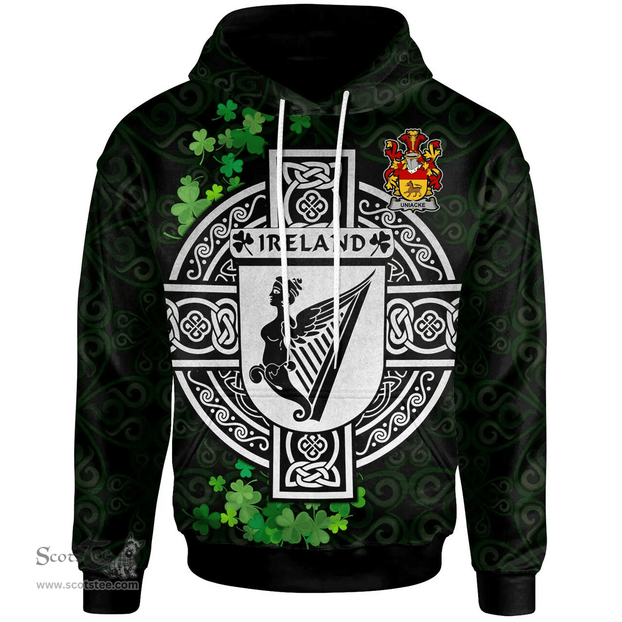 ScotsTee Shop Irish Uniacke Coat of Arms Irish Hoodie Celtic Ireland Coat Of Arms Badge Pewter Harp Pin