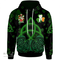 ScotsTee Shop Irish Barrington Coat of Arms Irish Hoodie Celtic Knot And Shamrock Black Pattern
