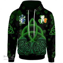 ScotsTee Shop Irish Bermingham Coat of Arms Irish Hoodie Celtic Knot And Shamrock Black Pattern