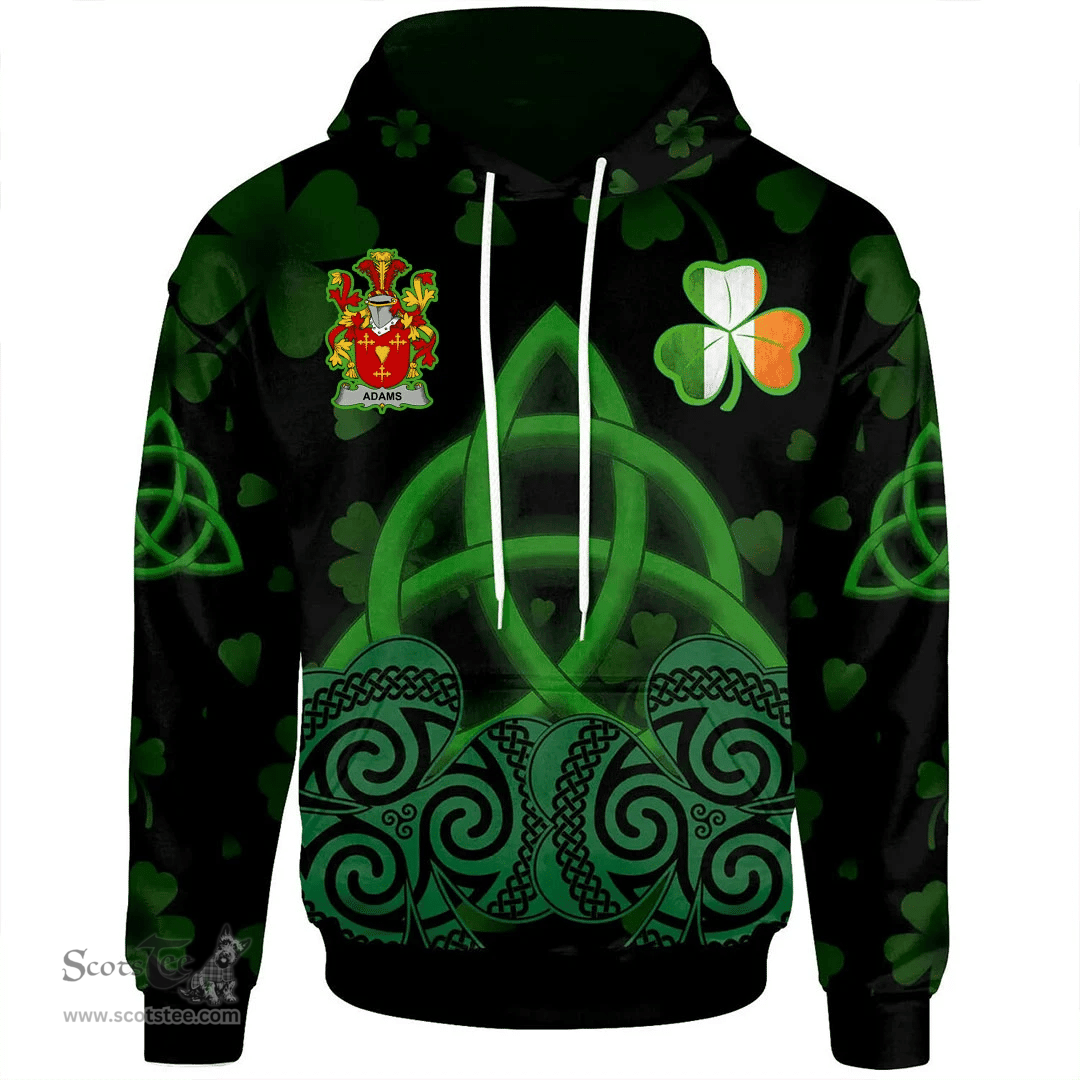 ScotsTee Shop Irish Adams Coat of Arms Irish Hoodie Celtic Knot And Shamrock Black Pattern