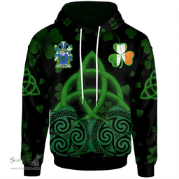 ScotsTee Shop Irish Cotter or MacCotter Coat of Arms Irish Hoodie Celtic Knot And Shamrock Black Pattern