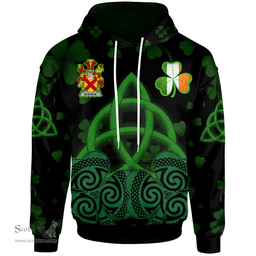 ScotsTee Shop Irish Eustace Coat of Arms Irish Hoodie Celtic Knot And Shamrock Black Pattern