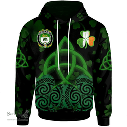 ScotsTee Shop Irish House of MURPHY (O?Morchoe) Coat of Arms Irish Hoodie Celtic Knot And Shamrock Black Pattern