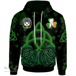 ScotsTee Shop Irish House of O'KEARNEY Coat of Arms Irish Hoodie Celtic Knot And Shamrock Black Pattern