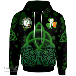 ScotsTee Shop Irish House of O'DONOVAN Coat of Arms Irish Hoodie Celtic Knot And Shamrock Black Pattern