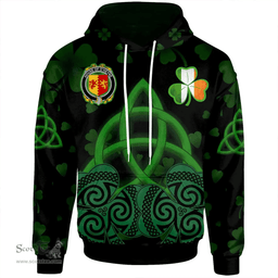 ScotsTee Shop Irish House of O'HEYNE Coat of Arms Irish Hoodie Celtic Knot And Shamrock Black Pattern