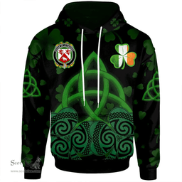 ScotsTee Shop Irish House of O'CASSIDY Coat of Arms Irish Hoodie Celtic Knot And Shamrock Black Pattern
