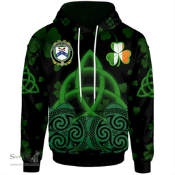 ScotsTee Shop Irish House of O'LONERGAN Coat of Arms Irish Hoodie Celtic Knot And Shamrock Black Pattern