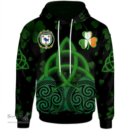ScotsTee Shop Irish House of O'CROWLEY Coat of Arms Irish Hoodie Celtic Knot And Shamrock Black Pattern