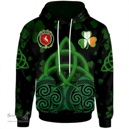 ScotsTee Shop Irish House of O'FALLON Coat of Arms Irish Hoodie Celtic Knot And Shamrock Black Pattern