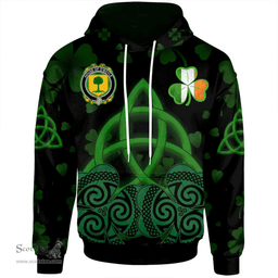 ScotsTee Shop Irish House of O'BOYLE Coat of Arms Irish Hoodie Celtic Knot And Shamrock Black Pattern